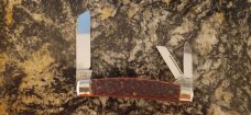 Battle Axe Hickey & Shouse "Congress Whittler"  3 Blade Whittler w/ Red Bone Handles +Blade Etch
