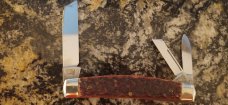Battle Axe Hickey & Shouse "Congress Whittler"  3 Blade Whittler w/ Red Bone Handles +Blade Etch
