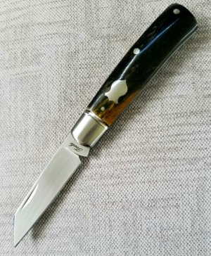 Bobby Toole Custom Native slipjoint smooth Giraffe bone scales,New, CPM-154 ,3 7/8".. coa & pouch