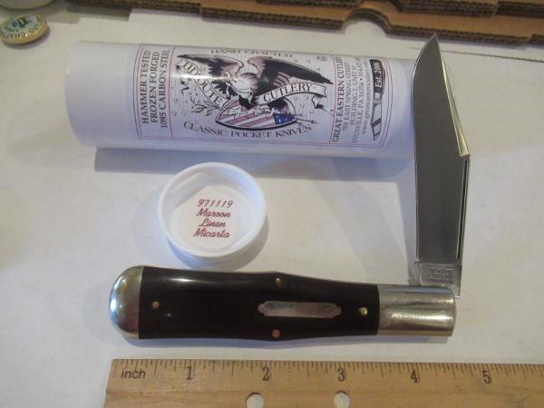 Great Eastern Maroon Linen Micarta Large Coke Bottle Pattern #  971119 