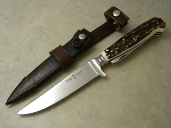 Wingen Solingen Germany Genuine Stag Othello Fixed Blade Knife w/Extra Blades
