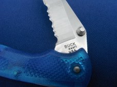 Buck USA 444 Bucklite folding knife lock-back 1997 rare blue scales & Buck 425 Lock-back Made in USA