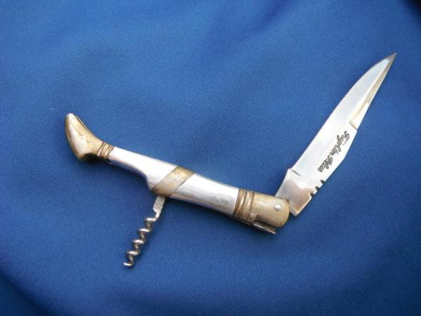 Large FOLDING KNIFE.  POCKET KNIFE with cork screw & WITH CASE. Nice File work on back