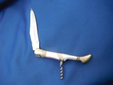 Large FOLDING KNIFE.  POCKET KNIFE with cork screw & WITH CASE. Nice File work on back