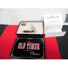 SCHRADE USA OLD TIMER CLASSICS JACK IN TIN WPAPERS amp HAT PIN UNUSED JIGGED BONE EVERLASTINGLY SHARP