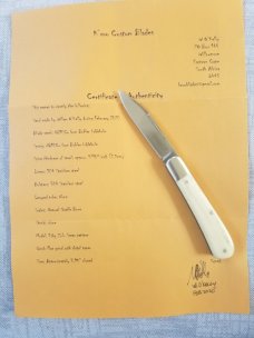 K'roo Custom Giraffe Bone Zulu Knife,,W/coa 4"..smooth Bleached scales...N690..brut de force look