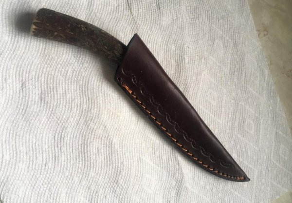 ELK HORN STAG CURVED KNIFE AND SHEATH