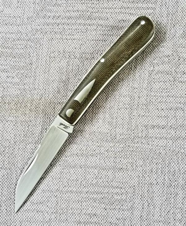 Bobby Toole Custom Dogleg Shadow Knife, OD Green micarta,New, CPM-154 ,4" clsd, coa & pouch Bobby Toole Custom Dogleg Shadow Knife, OD Green micarta,New, CPM-154 ,4" clsd, coa & pouch