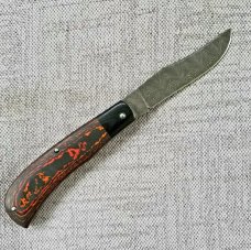 Sacred Bear/Tory Utt Custom Trapper Knife,Stainless Damascus..Norris.. Lava Flow Fat Carbon.G-10, 4"