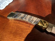 Custom Buck 110 knife with gorgeous Mammoth Tooth *Unused / Mint / One owner