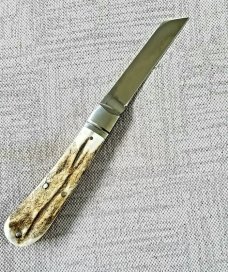 Ashley Harrison, UK maker,Stag Lambsfoot Custom..4"..01 steel & slab stag scales..New w/custom slip