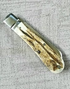 Ashley Harrison, UK maker,Stag Lambsfoot Custom..4"..01 steel & slab stag scales..New w/custom slip