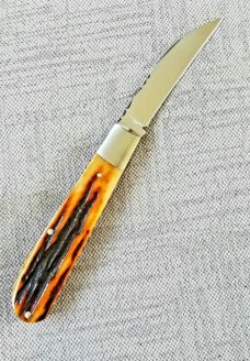 Don Morrow Sambar Stag Wharnie Trapper..4" closed..Fileworked blade,liners and spring...cpm154..slip