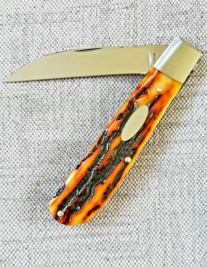 Don Morrow Sambar Stag Wharnie Trapper..4" closed..Fileworked blade,liners and spring...cpm154..slip
