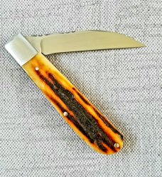 Don Morrow Sambar Stag Wharnie Trapper..4" closed..Fileworked blade,liners and spring...cpm154..slip