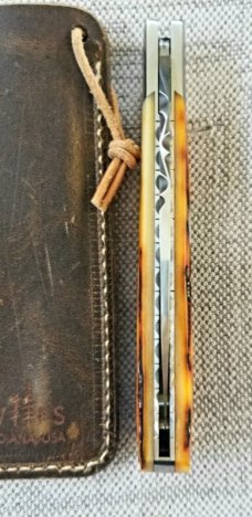 Don Morrow Sambar Stag Wharnie Trapper..4" closed..Fileworked blade,liners and spring...cpm154..slip
