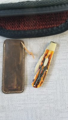 Don Morrow Sambar Stag Wharnie Trapper..4" closed..Fileworked blade,liners and spring...cpm154..slip