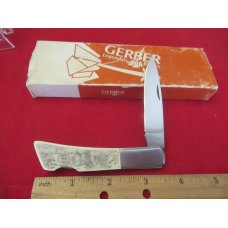 Gerber Silver Knight Ivory Micrata Lockback Bear Scrimshawed on Handle