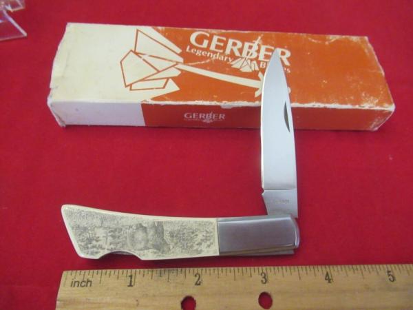 Gerber Silver Knight  Ivory Micrata Lockback Bear Scrimshawed on Handle