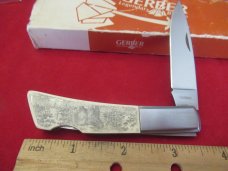 Gerber Silver Knight  Ivory Micrata Lockback Bear Scrimshawed on Handle