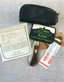 J.Taber Jigged Bone Wombat, 3 5/8"..Cpm154..his signature pattern..coa..pouch..cards..8/21/2021 DOB 