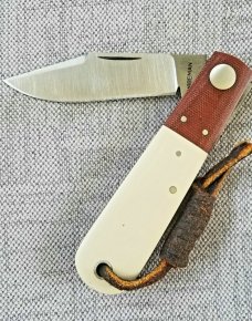 Gene Wiseman Large Clip Barlow..4.25".D2..Lanyard tube..Ivory and Natural Micarta with liners