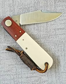 Gene Wiseman Large Clip Barlow..4.25".D2..Lanyard tube..Ivory and Natural Micarta with liners