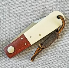 Gene Wiseman Large Clip Barlow..4.25".D2..Lanyard tube..Ivory and Natural Micarta with liners