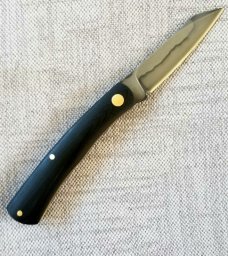 Tracey LaRock Shadow Native.W2 w/Hamon.black micarta scales.brass pins and liners..3.5 closed..w/box