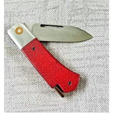 Vincenzo Balistreri Custom Little Bad Boy Taillock knife , red micarta with timascus lock button, 3.