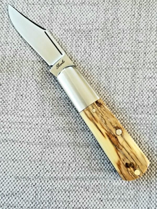 Bobby Toole Mammoth ivory Mini Clip Barlow Knife,New, CPM-154 ,2 7/8" ,Steel Bolsters..coa & pouch