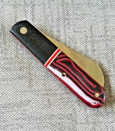 Mhara Custom Sheepsfoot Barlow Knife,N690,3.5"NEW W/ slip & coa& box,Micarta, filework ss&bronze 