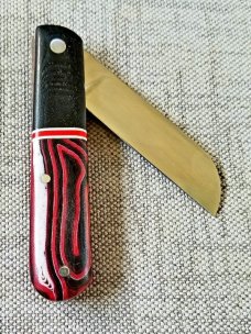 Mhara Custom Sheepsfoot Barlow Knife,N690,3.5"NEW W/ slip & coa& box,Micarta, filework ss&bronze 