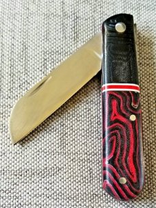 Mhara Custom Sheepsfoot Barlow Knife,N690,3.5"NEW W/ slip & coa& box,Micarta, filework ss&bronze 