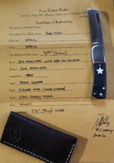 K'roo Custom Chunky  Frank Knife, 3.75 Dark Denim micarta..ivory micarta STAR shield..N690..2020
