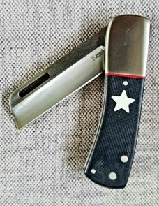 K'roo Custom Chunky  Frank Knife, 3.75 Dark Denim micarta..ivory micarta STAR shield..N690..2020