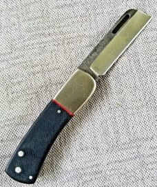K'roo Custom Chunky  Frank Knife, 3.75 Dark Denim micarta..ivory micarta STAR shield..N690..2020