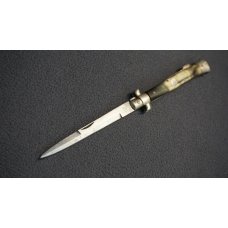 ++ Vintage RARE G.C. Co. ITALY Lockback Stiletto Knife w/Horn Scales - 5" Blade 11" Total Length! ++