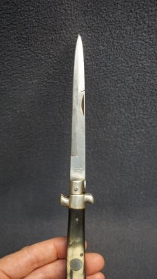 ++ Vintage RARE G.C. Co. ITALY Lockback Stiletto Knife w/Horn Scales - 5" Blade 11" Total Length! ++