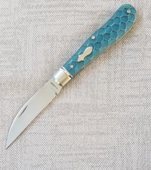 Mike Moran Honeycomb Eureka Jack, 3.75" clad, Cpm154,Honeycomb WireWorks Scales,3D effect but smooth