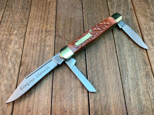 Camillus Swell Centered Whittler Rimfire Classic Jigged Brown Delrin Handles. WK Camillus Swell Centered Whittler Rimfire Classic Jigged Brown Delrin Handles. WK