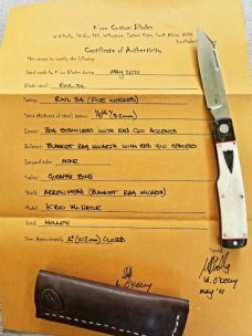 K'roo Custom Giraffe bone Native Knife, NEW,W/ slip, 4" Micarta bolsters and caps..shield..rwl34 