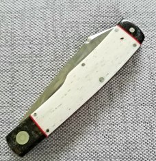 K'roo Custom Giraffe bone Native Knife, NEW,W/ slip, 4" Micarta bolsters and caps..shield..rwl34 