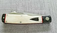 K'roo Custom Giraffe bone Native Knife, NEW,W/ slip, 4" Micarta bolsters and caps..shield..rwl34 