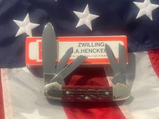 Vintage J A Henckels 5 Blade Canoe w/ Great Red Bone Handles -NM -NICE ONE!