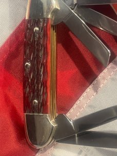 Vintage J A Henckels 5 Blade Canoe w/ Great Red Bone Handles -NM -NICE ONE!