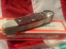 Vintage J A Henckels 5 Blade Canoe w/ Great Red Bone Handles -NM -NICE ONE!