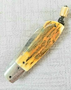 Vincenzo Balistreri Custom Mammoth and Damasteel Native, Blade,spring,bolsters and Shield 4" closed
