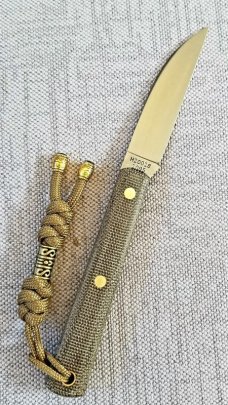 Great Eastern H20018 Hunter, OD GREEN & Brass,lanyard & pocket sheath w/cllip,, oal 6.75. .3" blade