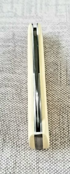 Bobby Toole Custom Shadow Native ,W/pouch and coa,3 7/8" clsd,Cpm-154,ivory Linen Micarta